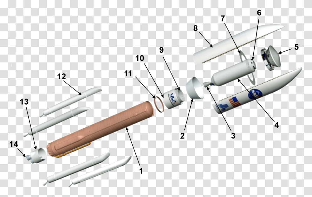 Atlas V 541 Launch Vehicle Expanded View Atlas Rocket Exploded View, Weapon, Weaponry, Torpedo, Bomb Transparent Png