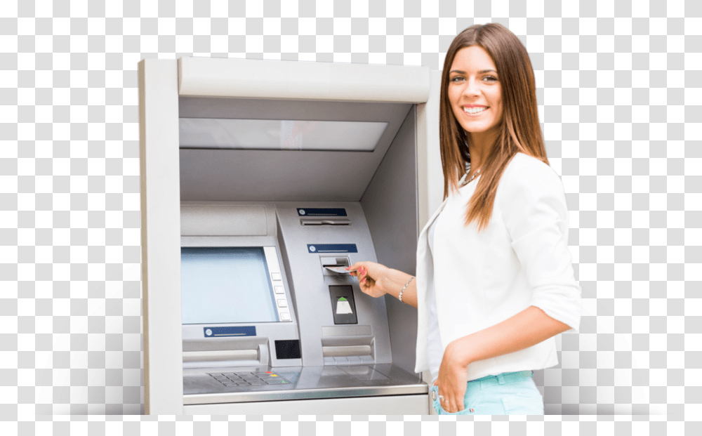 Atm Happy Customer, Person, Human, Machine, Cash Machine Transparent Png