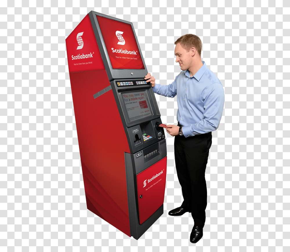 Atm Machine Atm Scotiabank, Person, Human, Kiosk, Cash Machine Transparent Png