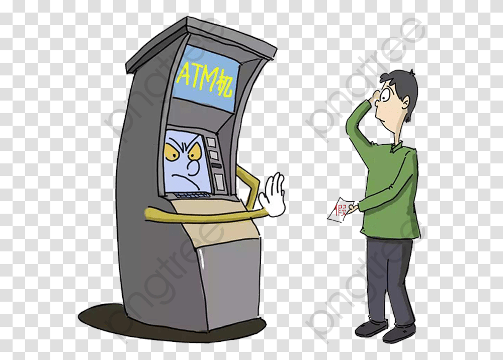 Atm Machine Clipart Atm Cartoon, Person, Human, Arcade Game Machine, Gambling Transparent Png