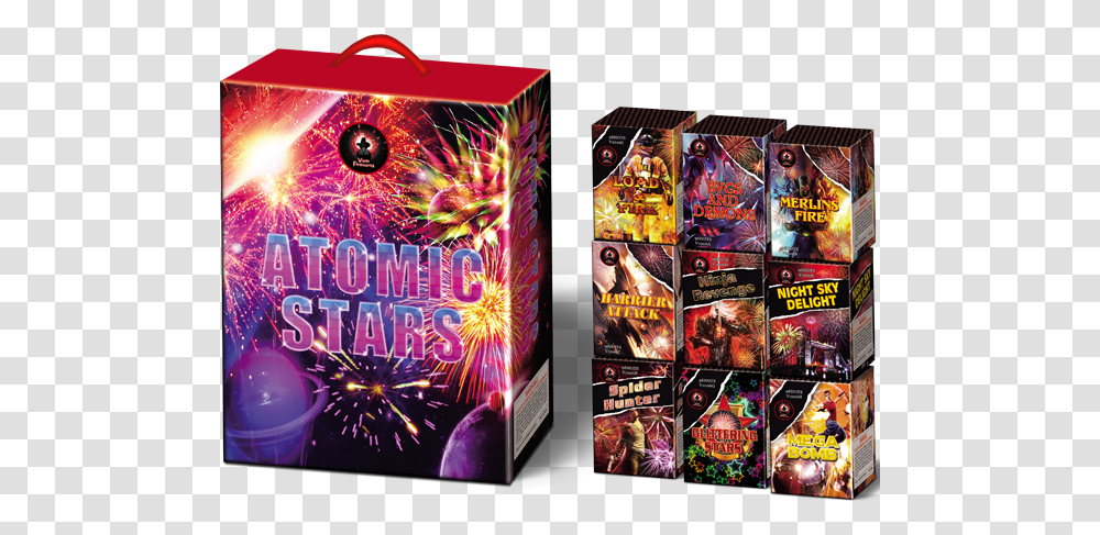 Atomic Stars Firework Cake Pack Fireworks, Outdoors, Nature, Paper, Advertisement Transparent Png