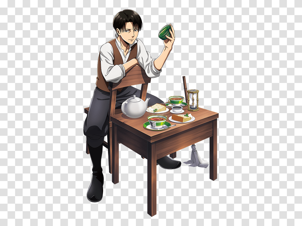 Attack Aot Levi Tea Shop, Table, Furniture, Person, Dining Table Transparent Png