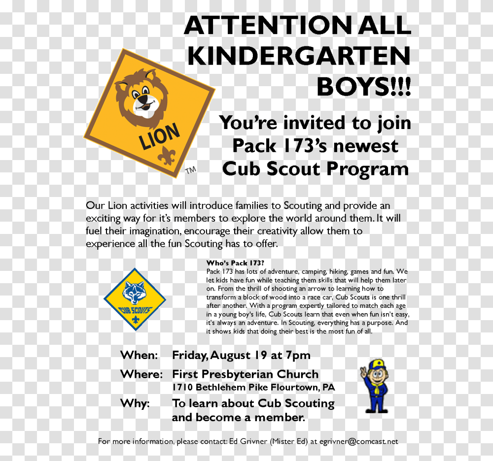 Attention All Kindergarten Boys Join Lions Cub Scouts, Logo, Trademark, Emblem Transparent Png