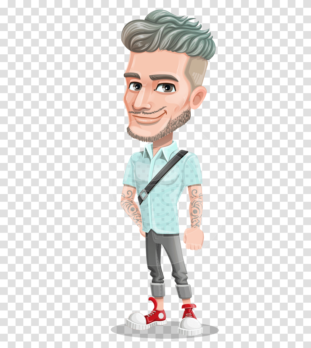 Attractive Man With Tattoos Cartoon Vector Character Cartoon, Person, Human, Suspenders, Brace Transparent Png