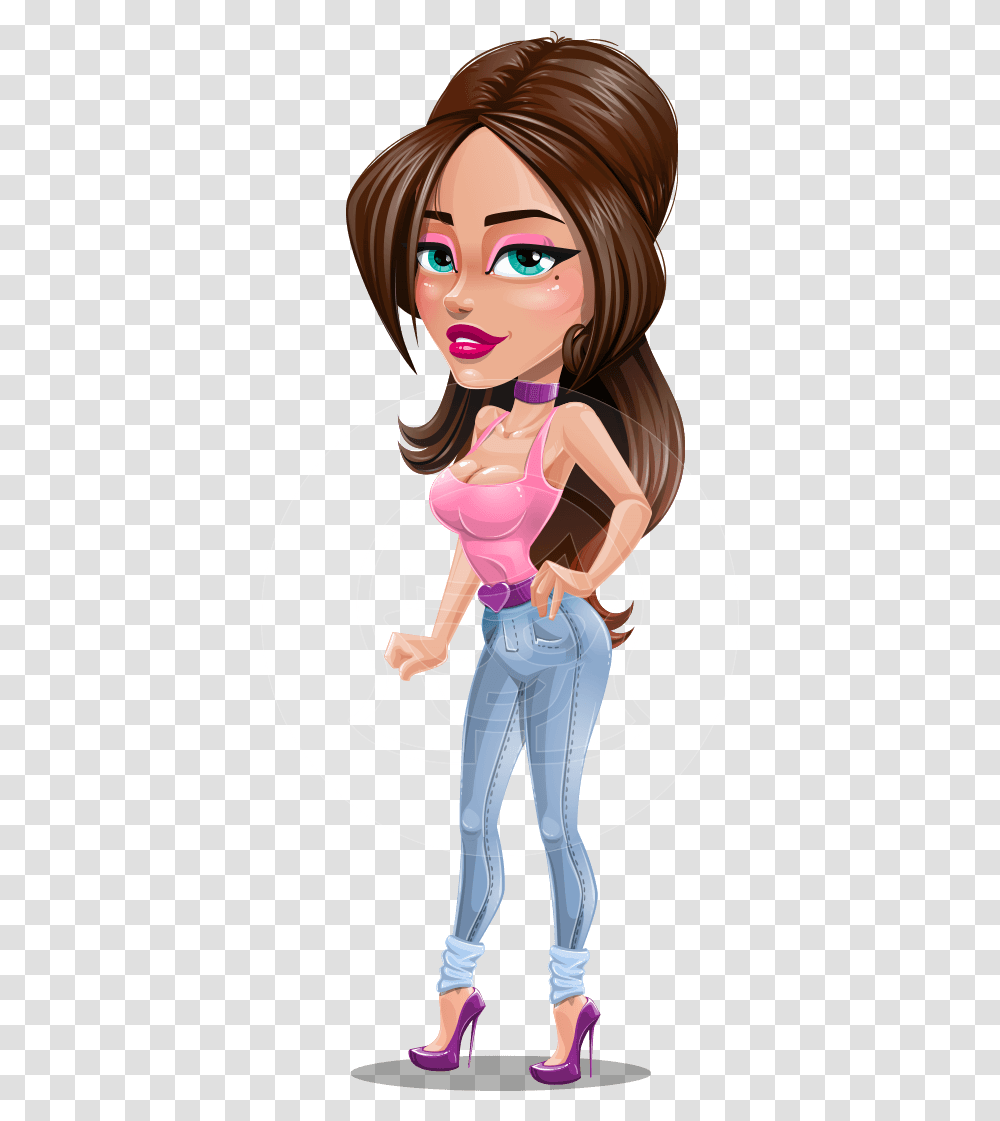 Attractive Young Woman Cartoon Vector Character Aka Alessia Cartoon Ladies In Jeans, Person, Doll, Toy, Face Transparent Png