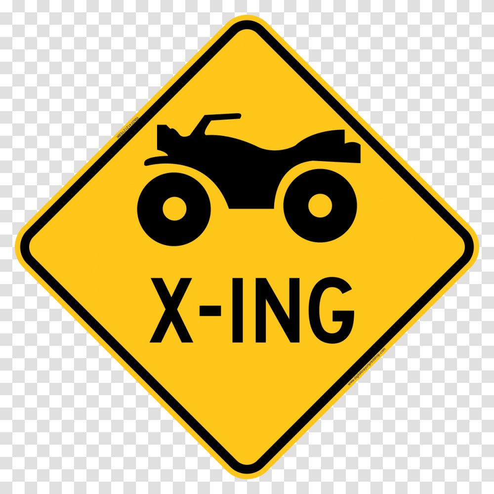 Atv Crossing Warning Trail Sign Yellow, Road Sign, Stopsign Transparent Png