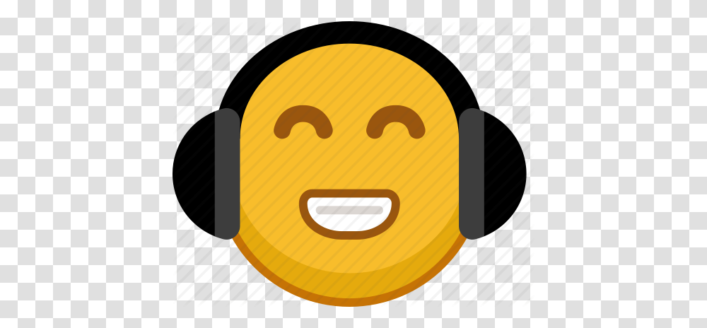Audio Emoji Emoticon Headphones Music Smile Sound Icon, Label, Sweets, Food Transparent Png