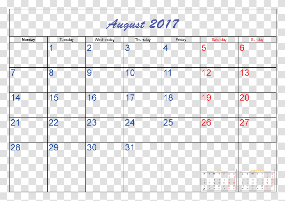 August 2017 Calendar Template Pictures, Number, Plot Transparent Png