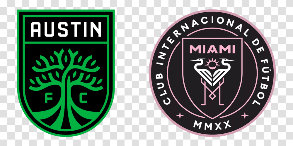 Austin Fc And Inter Miami Cfs Badges Inter Miami Logo, Label, Alphabet Transparent Png