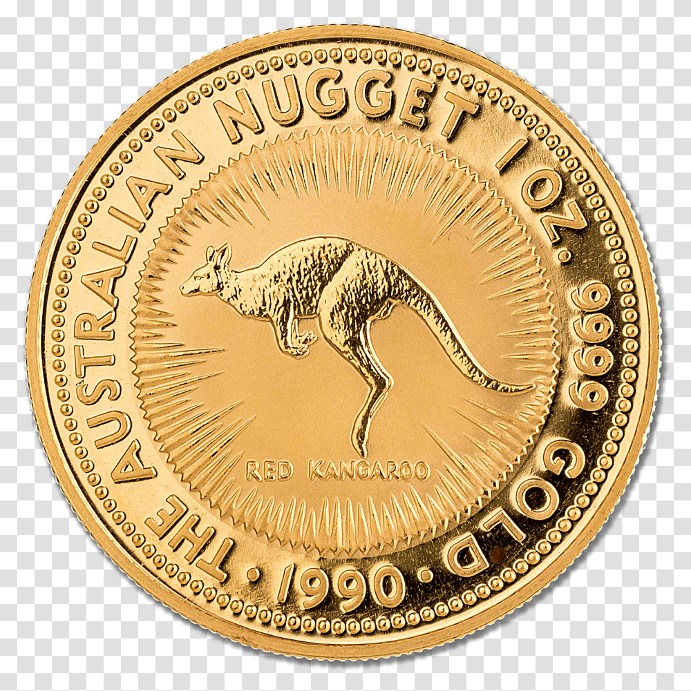 Australian Gold Kangaroo Nugget 1990 1 Oz Bullionstar Pieces En Or De Collection, Coin, Money, Rug, Nickel Transparent Png