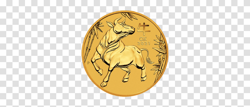 Australian Lunar Ox Bu 12 Oz 2021 Australia 1 10 Oz Gold Lunar Ox Coin Bu, Money, Dime, Nickel Transparent Png