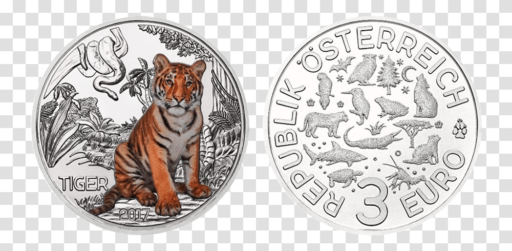 Austrian Mint Coin News Austria 3 Euro 2017, Tiger, Wildlife, Mammal, Animal Transparent Png