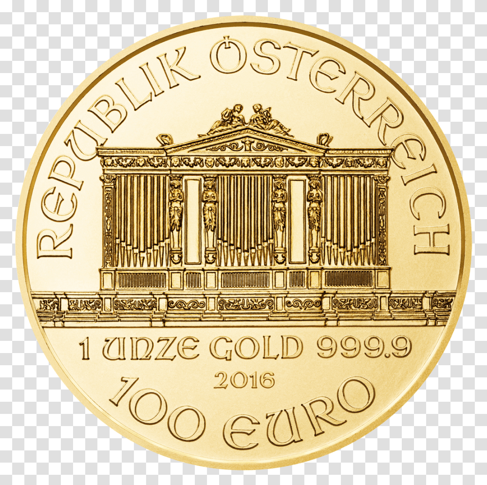 Austrian Mint Gold University Bullionstar 1 Unze Wiener Philharmoniker Gold, Coin, Money Transparent Png