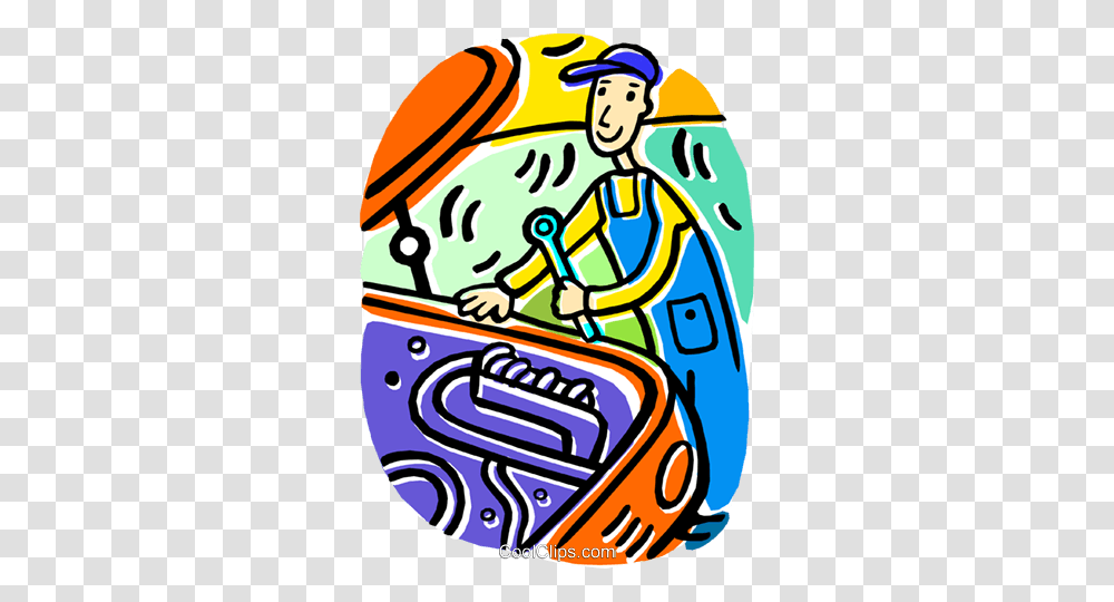 Auto Mechanic Working On A Car Royalty Free Vector Clip Art, Musical Instrument, Horn, Brass Section, Tuba Transparent Png