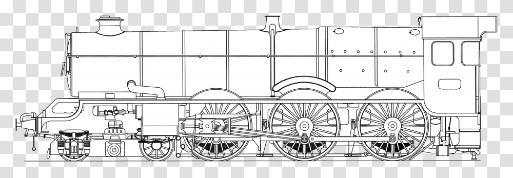 Autocad Drawing Of A Great Western King Steam Locomotive Drawing, Train, Vehicle, Transportation, Railway Transparent Png