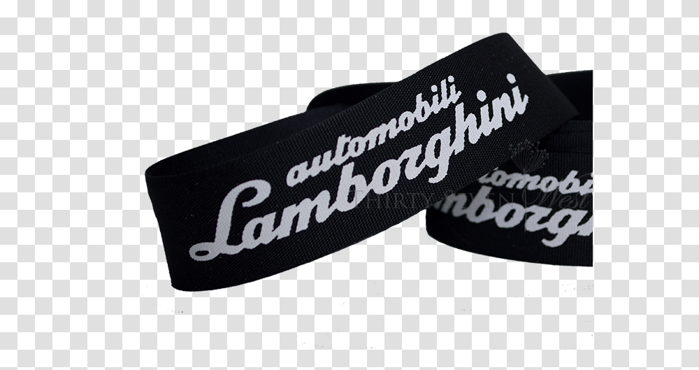 Automboili Lamborghini White Print On Black Matte Textured Label, Strap Transparent Png