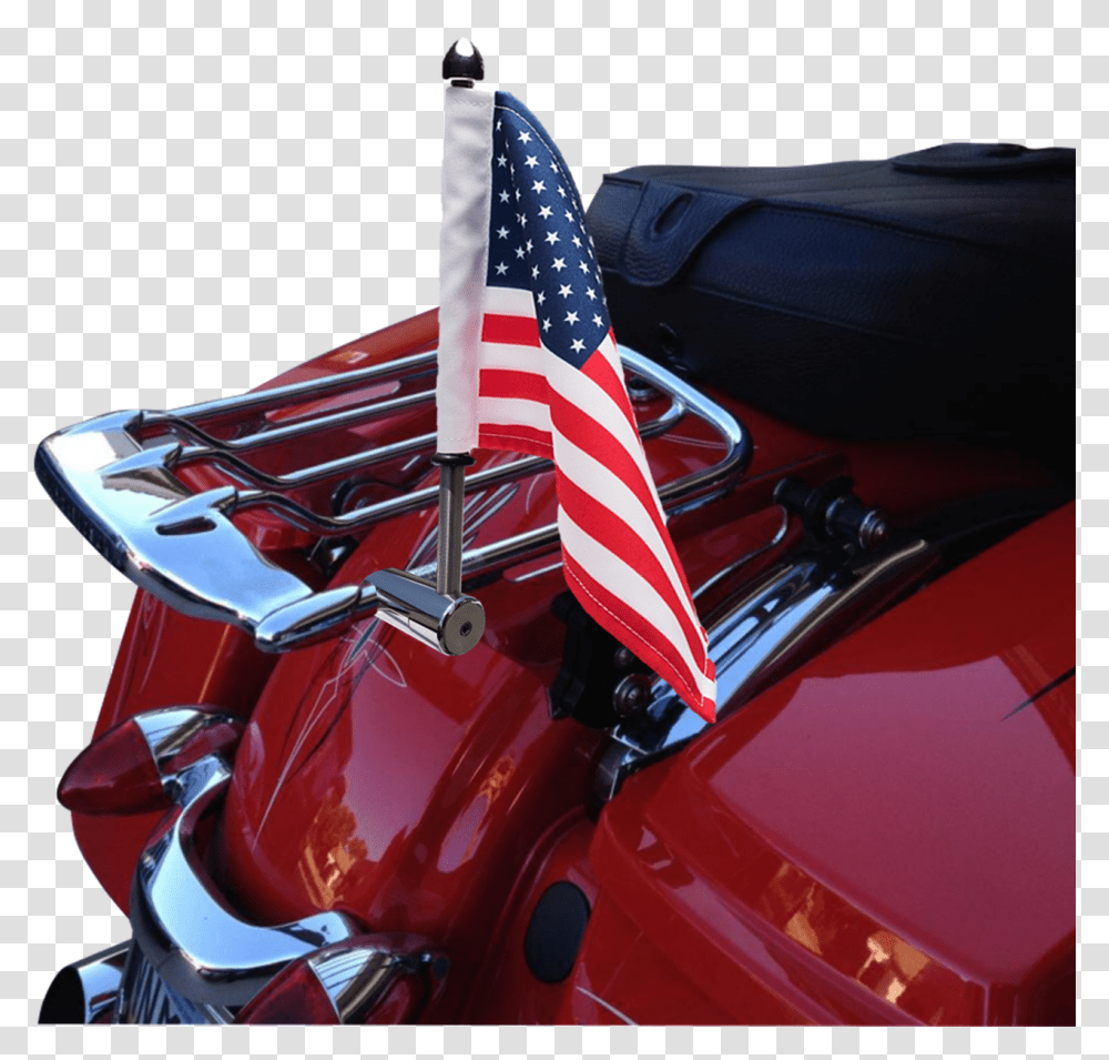 Automotive 1 Flagpole And 2 Usa Flag Motorcycle Flagpole Flag Of The United States, Vehicle, Transportation, Machine Transparent Png