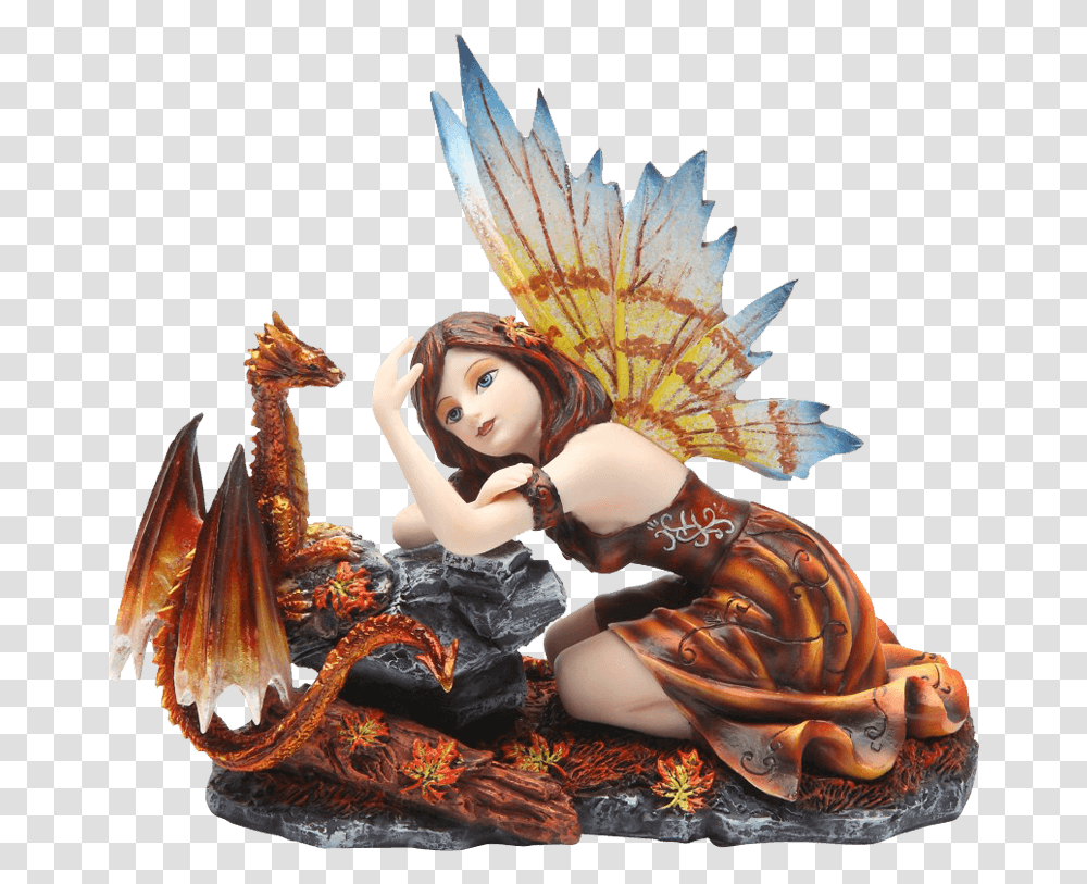Autumn Fairy With Dragon Statue Statue, Figurine, Painting, Person Transparent Png