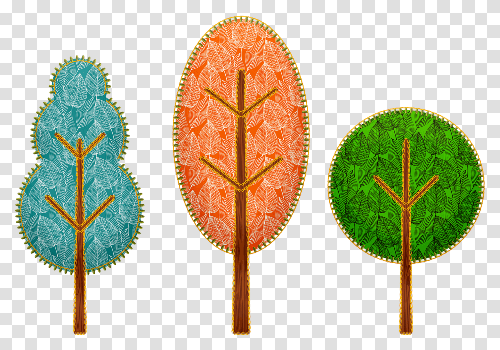 Autumn Leaves Trees With Stitching Tree, Ornament, Pattern, Fractal, Plant Transparent Png