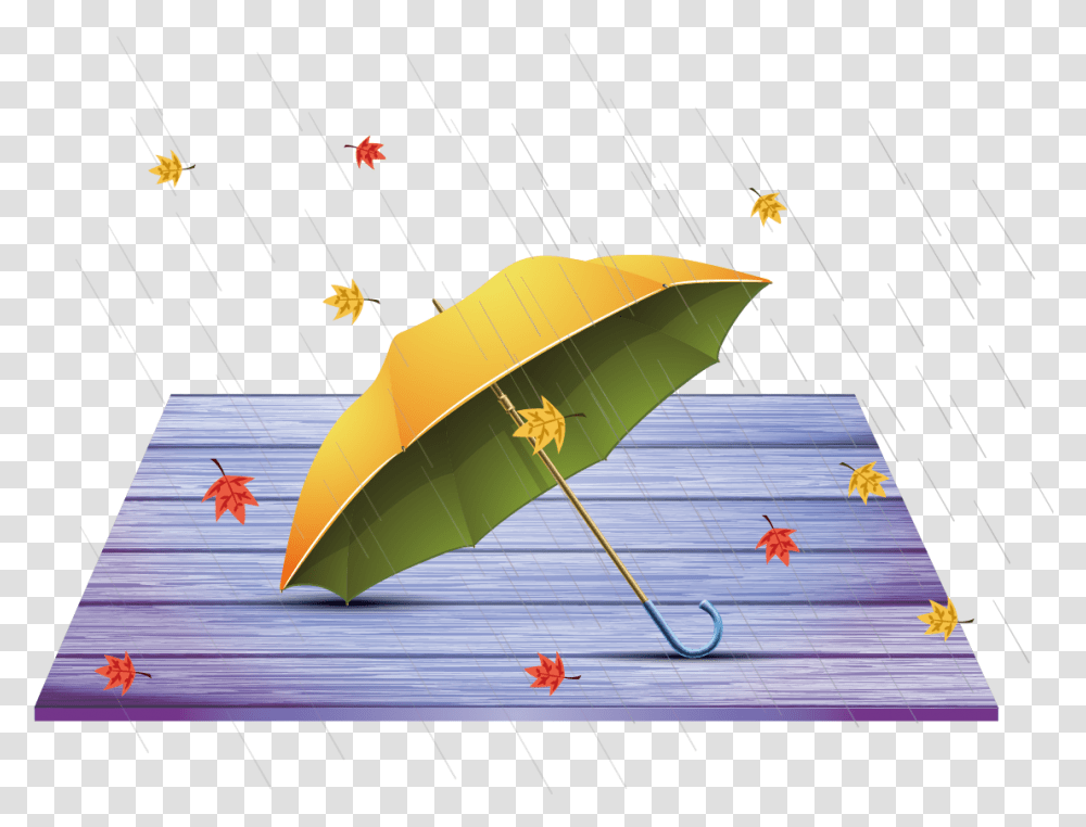 Autumn Rain Image Umbrella, Plant, Leaf, Boat Transparent Png