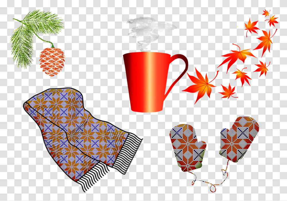 Autumn Scarf Mittens Cold Weather Hot Tea, Leaf, Plant, Tree Transparent Png