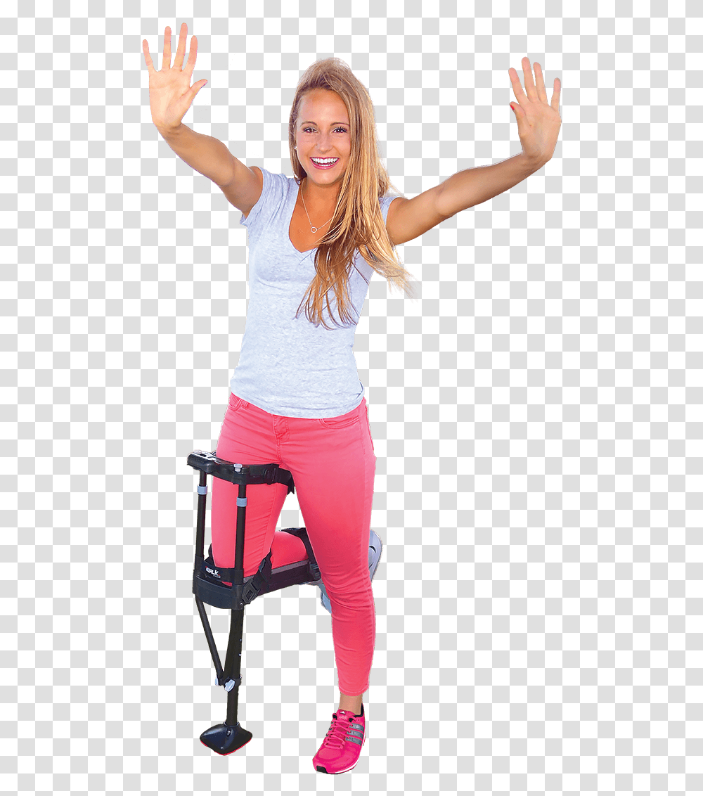 Available In The Uk Broken Foot Knee Crutch, Person, Pants, Female Transparent Png