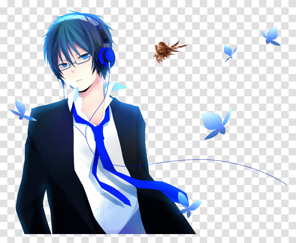 Avatars Anime Boy With Blue Hair And Glasses, Person, Human, Manga, Comics Transparent Png