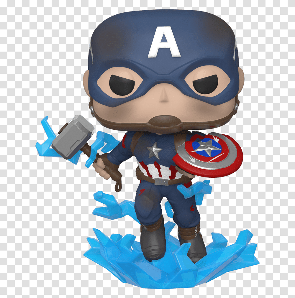 Avengers Endgame Funko Pop Captain America Mjolnir, Toy, Helmet, Apparel Transparent Png