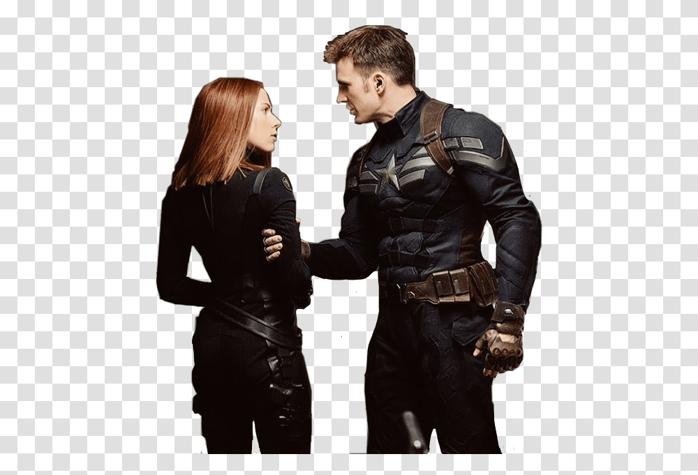 Avengers Natasharomanoff Steverogers Blackwidow Captain Captain America The Winter Soldier, Person, Coat, Weapon Transparent Png