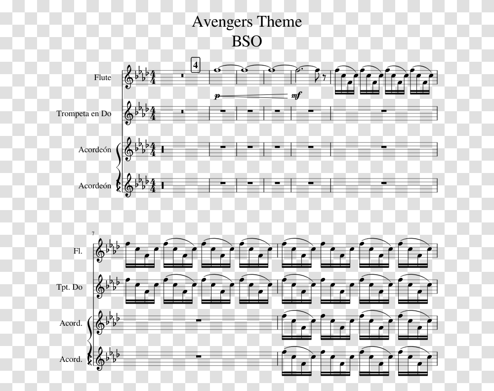 Avengers Theme Bso Sheet Music 1 Of 3 Pages Sheet Music, Gray, World Of Warcraft Transparent Png