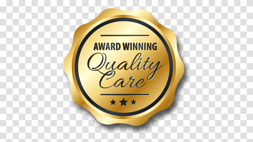 Award Winning Quality Care Seal Calligraphy, Label, Word, Gold Transparent Png
