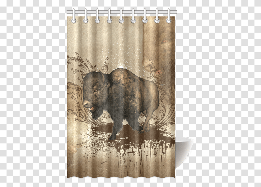 Awesome Bison On Vintage Background Shower Curtain, Elephant, Wildlife, Mammal, Animal Transparent Png