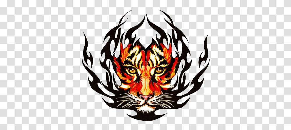 Awesome Colored Tribal Tiger Tattoo Design Tribal Tattoos, Symbol, Armor, Emblem, Fire Transparent Png