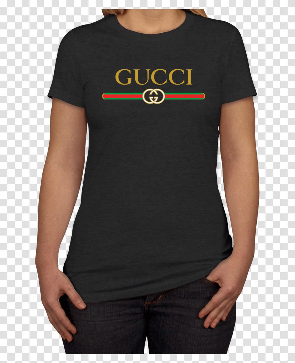 Awesome Gucci Logo Print Women's T Shirt Gucci T Shirt Full Hd, Apparel, Sleeve, Person Transparent Png