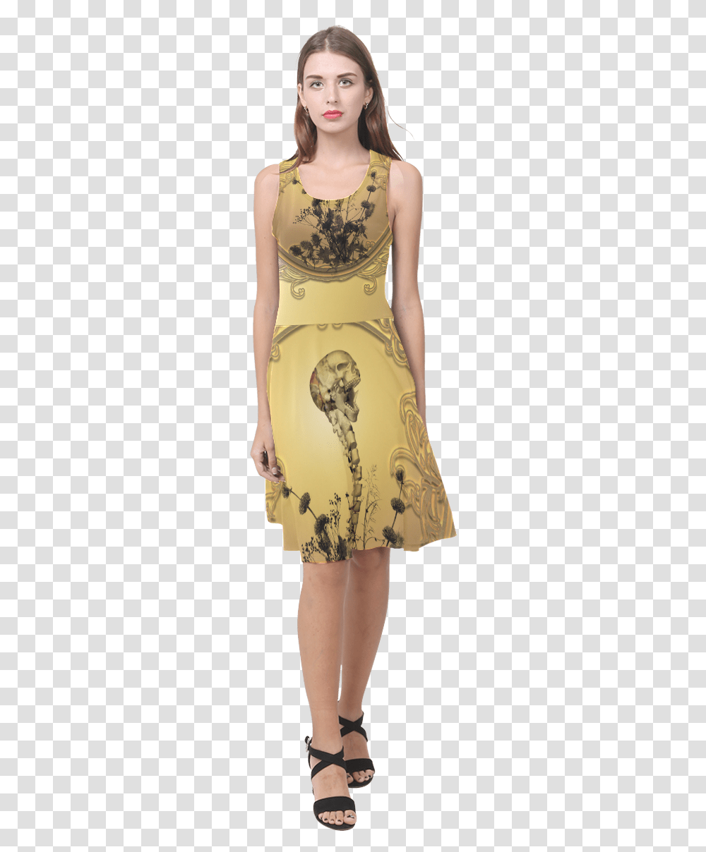 Awesome Skull On Golden Background Atalanta Casual Dress With Geometric Shapes, Person, Skirt, Skin Transparent Png