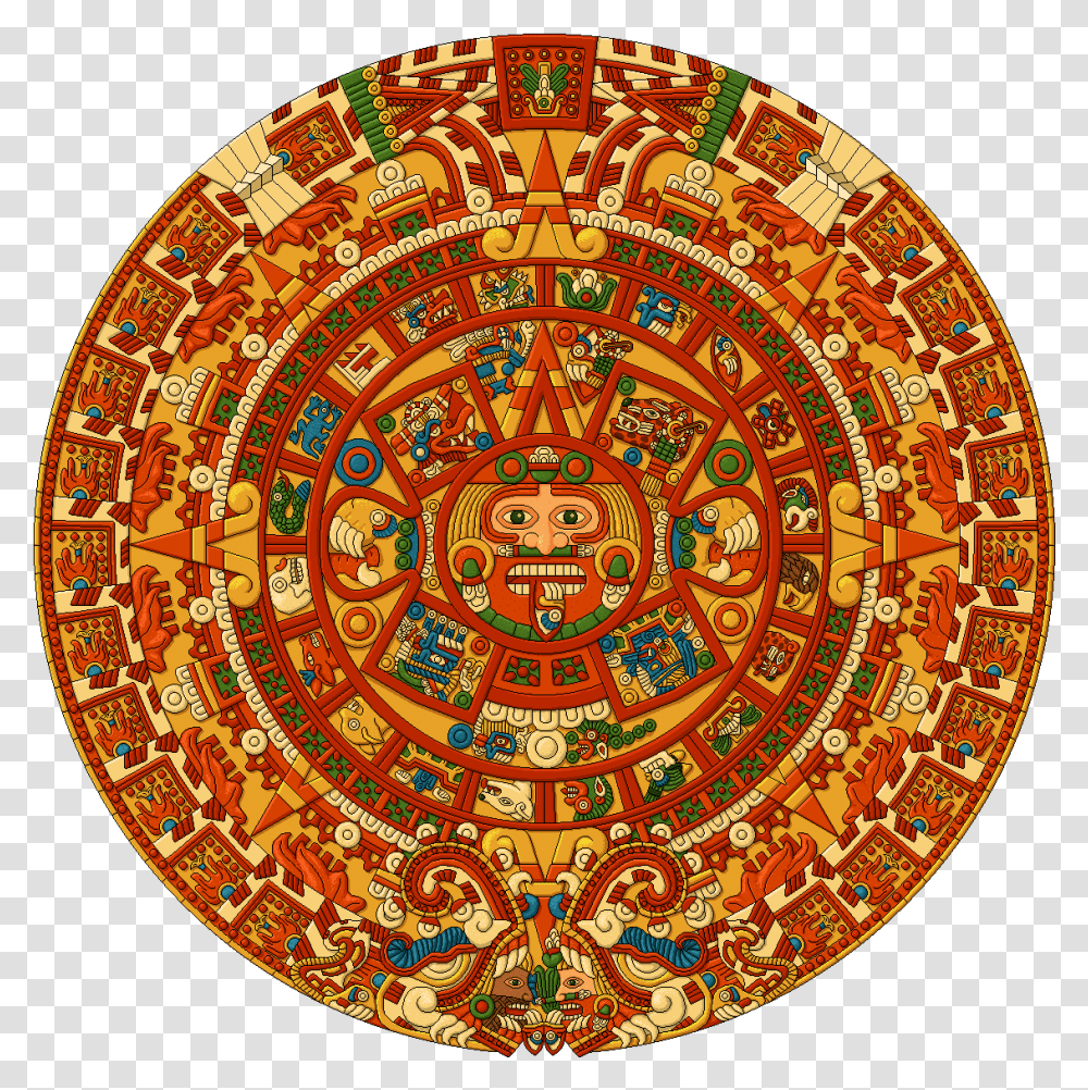Aztec Sun Stone Colored, Rug, Tapestry, Ornament Transparent Png