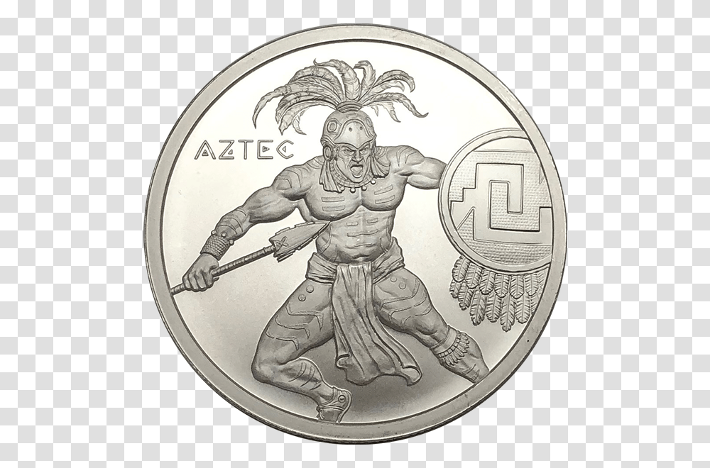 Aztec Warrior Silver Front Aztec 1 Oz Silver Round Warrior Series, Person, Human, Coin, Money Transparent Png