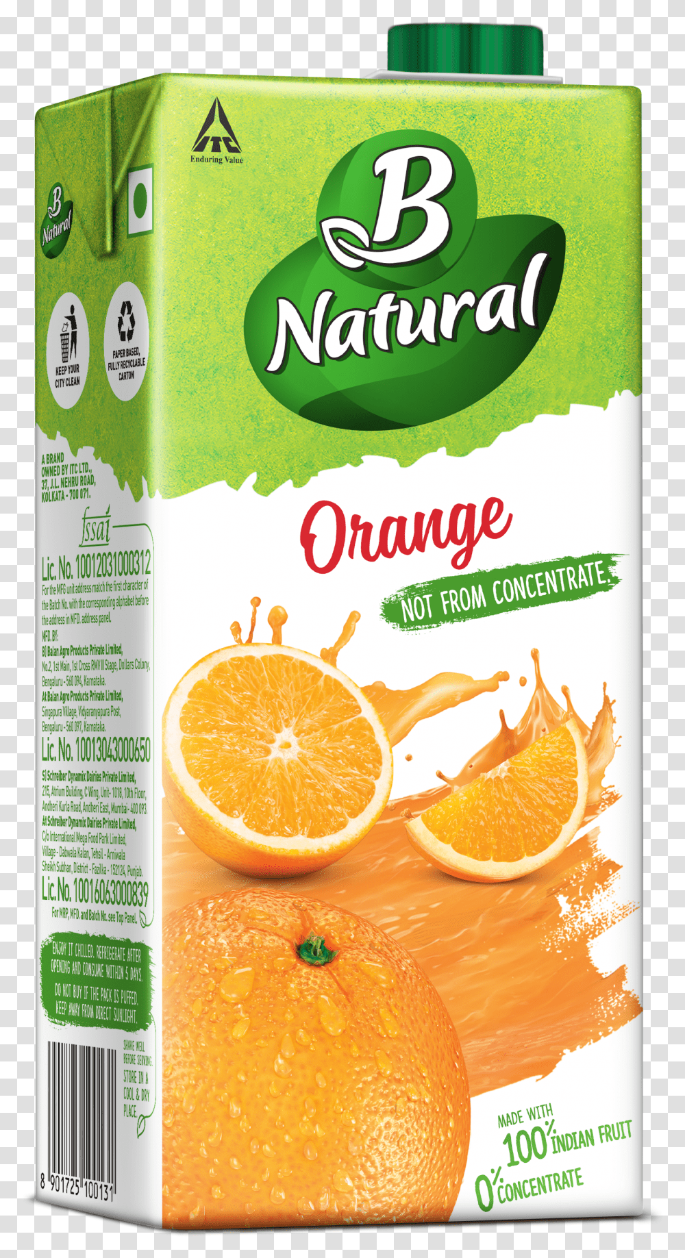 B Natural - 100 Indian Fruit 0 Concentrate B Natural Orange Juice Transparent Png