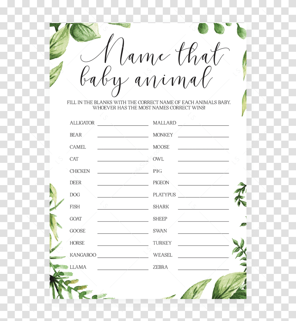 Baby Animals Name Quiz Printable Baby Shower Game By Knows Mommy Best Baby Shower Game, Page, Menu, Flyer Transparent Png