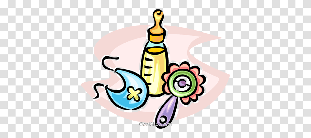 Baby Bottle Rattle And Bib Royalty Free Vector Clip Art, Food, Animal, Dynamite, Plant Transparent Png