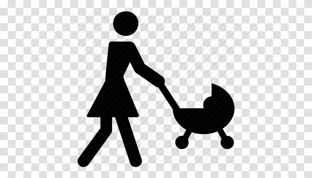 Baby Cart Baby With Mom Mother Outing Walking Woman Icon, Piano, Silhouette, Hand, Female Transparent Png