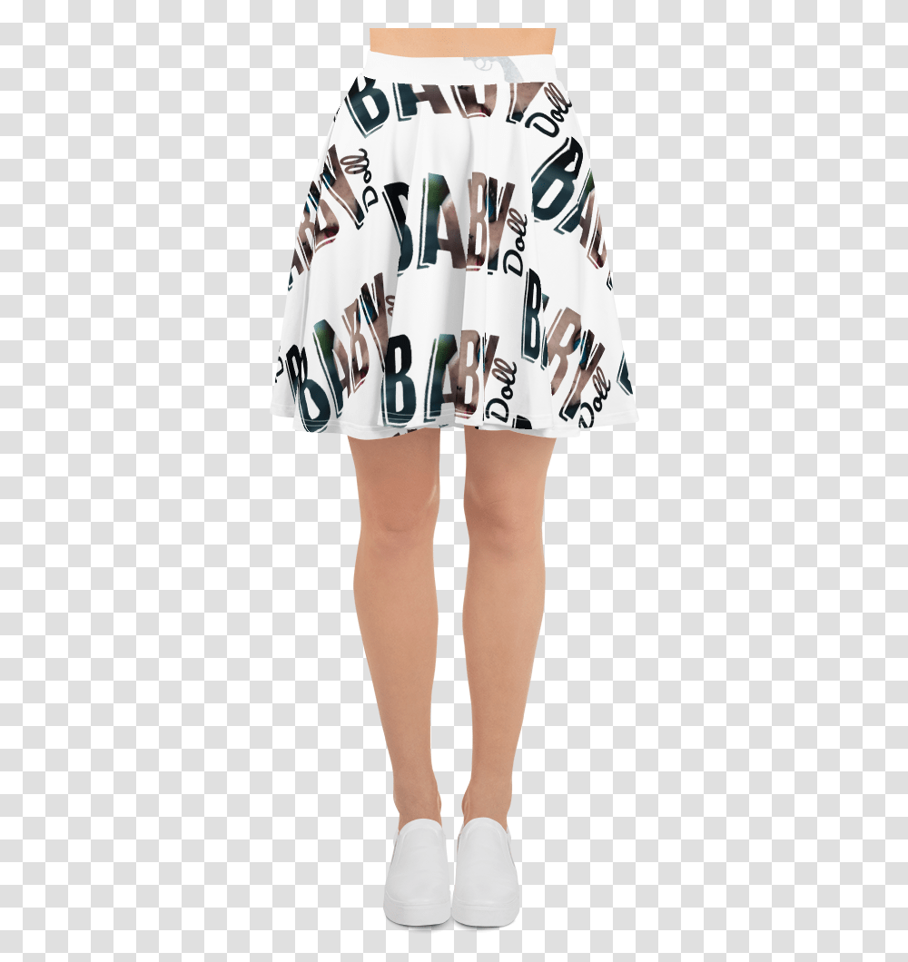 Baby Doll Text Pistol In Concrete Mockup Front With Miniskirt, Person, Shoe, Footwear Transparent Png