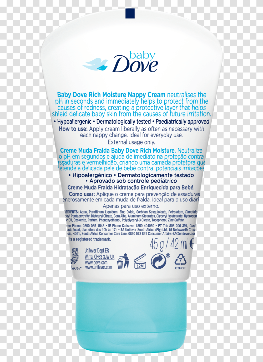 Baby Dove Diaper Rash Cream Ingredients, Sunscreen, Cosmetics, Bottle Transparent Png