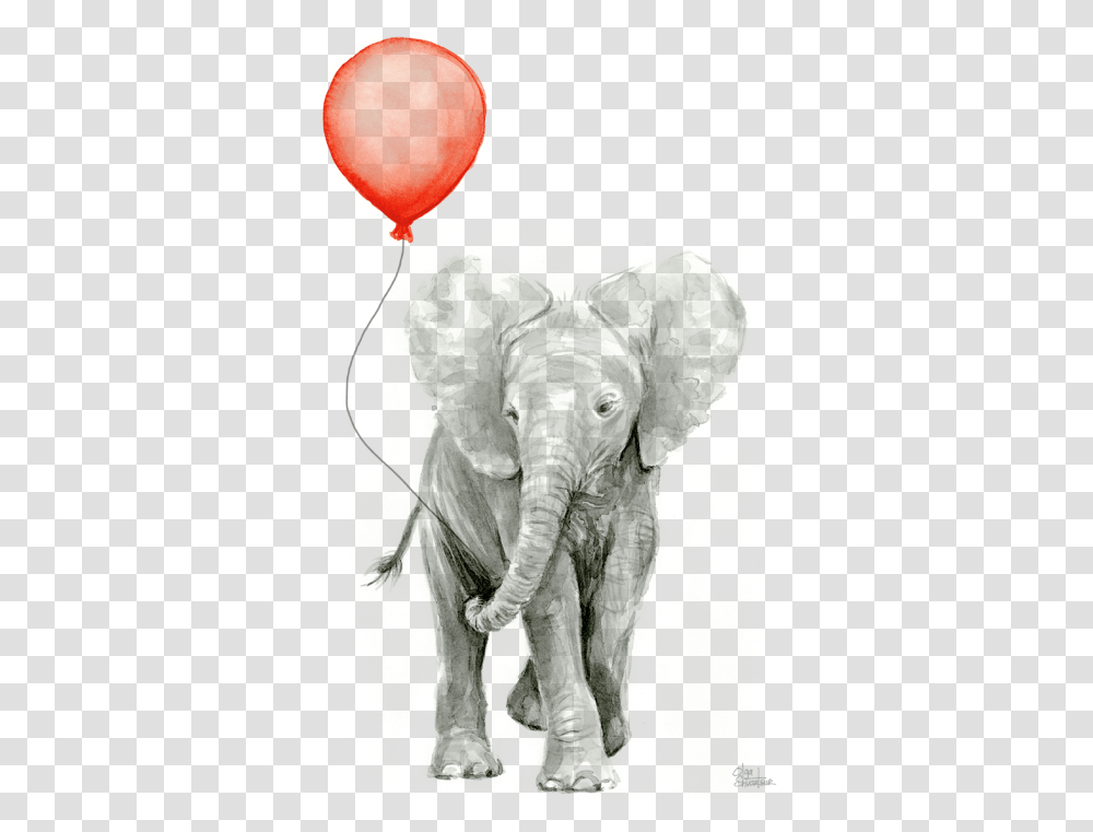 Baby Elephant Watercolor Red Balloon T Shirt Watercolor Baby Animal Art, Wildlife, Mammal, Graphics, Modern Art Transparent Png