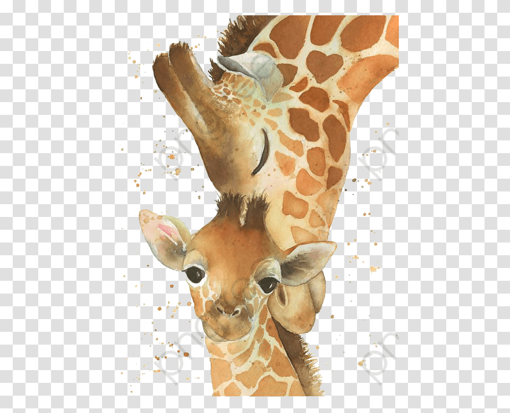 Baby Giraffefollowing Mama Giraffe Clipart Clip Royalty Watercolor Mom And Baby Giraffe, Wildlife, Mammal, Animal, Deer Transparent Png