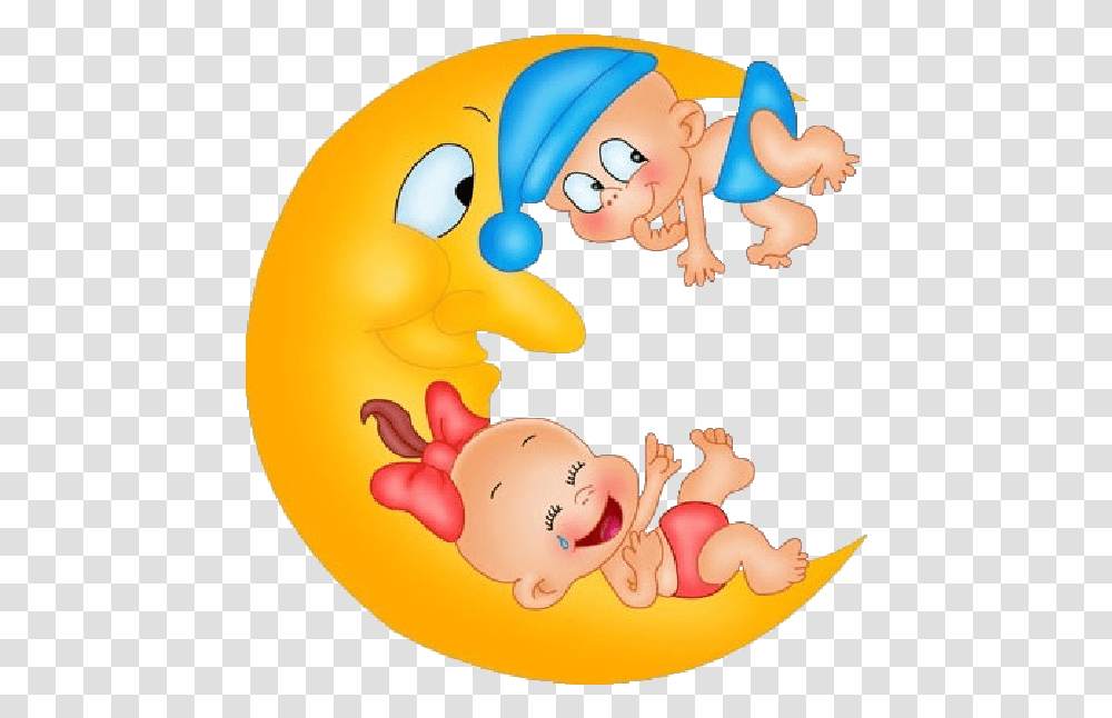Baby Girl And Boy On Moon Cartoon Clip Art Images Sleeping Baby Clipart Moon, Food, Elf Transparent Png