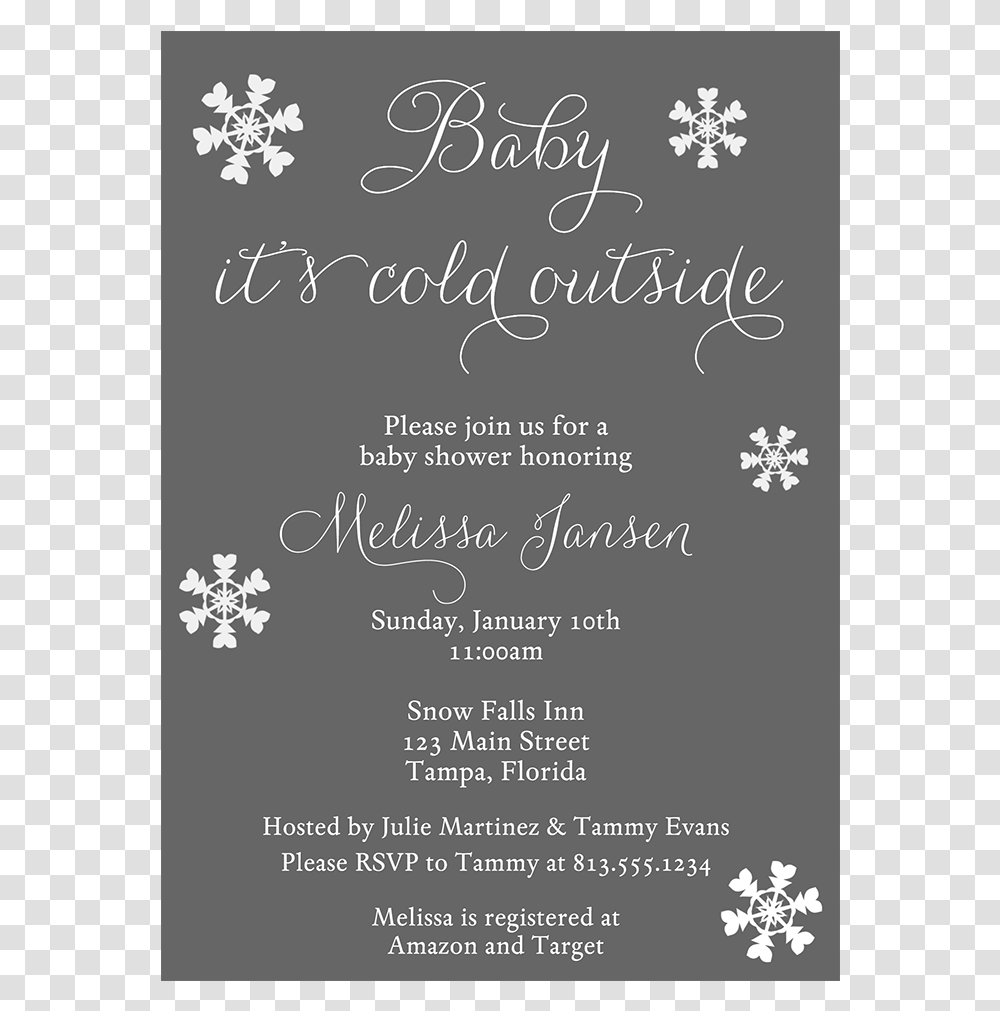 Baby It's Cold Outside White Baby Shower Invitation Calligraphy, Poster, Advertisement, Flyer Transparent Png