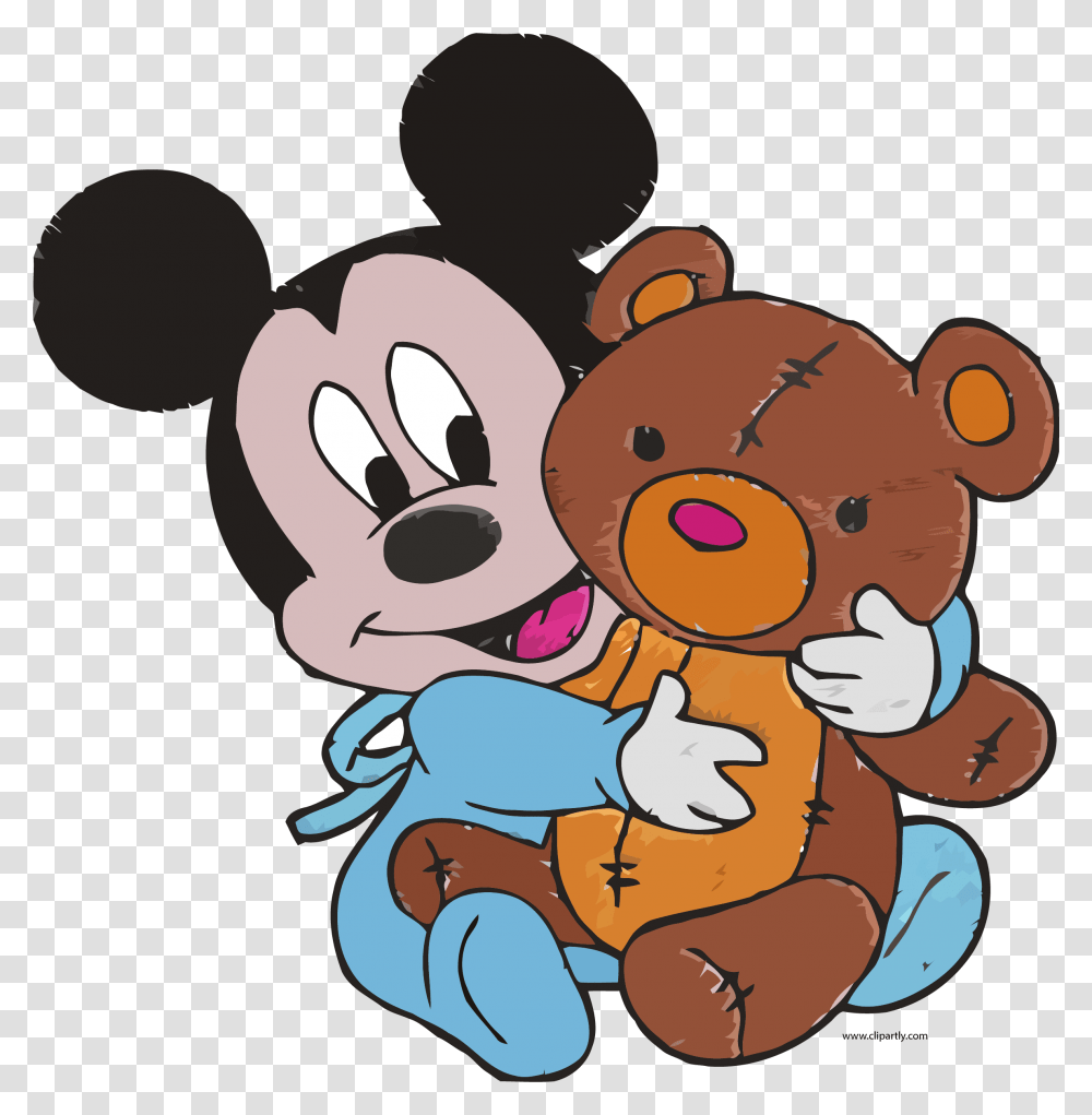 Baby Mickey Mouse And Toy Bear Embroidery Design Clipart, Plush, Teddy Bear Transparent Png