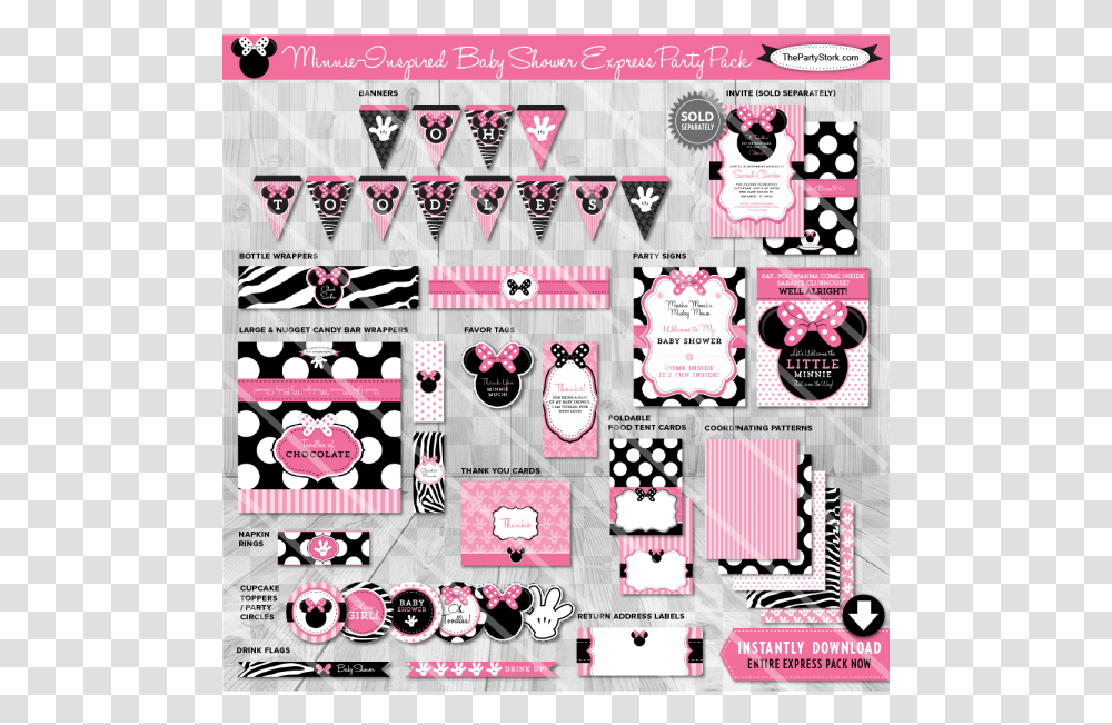 Baby Minnie Mouse Baby Shower Decorations Minnie Mouse, Label, Wristwatch, Advertisement Transparent Png