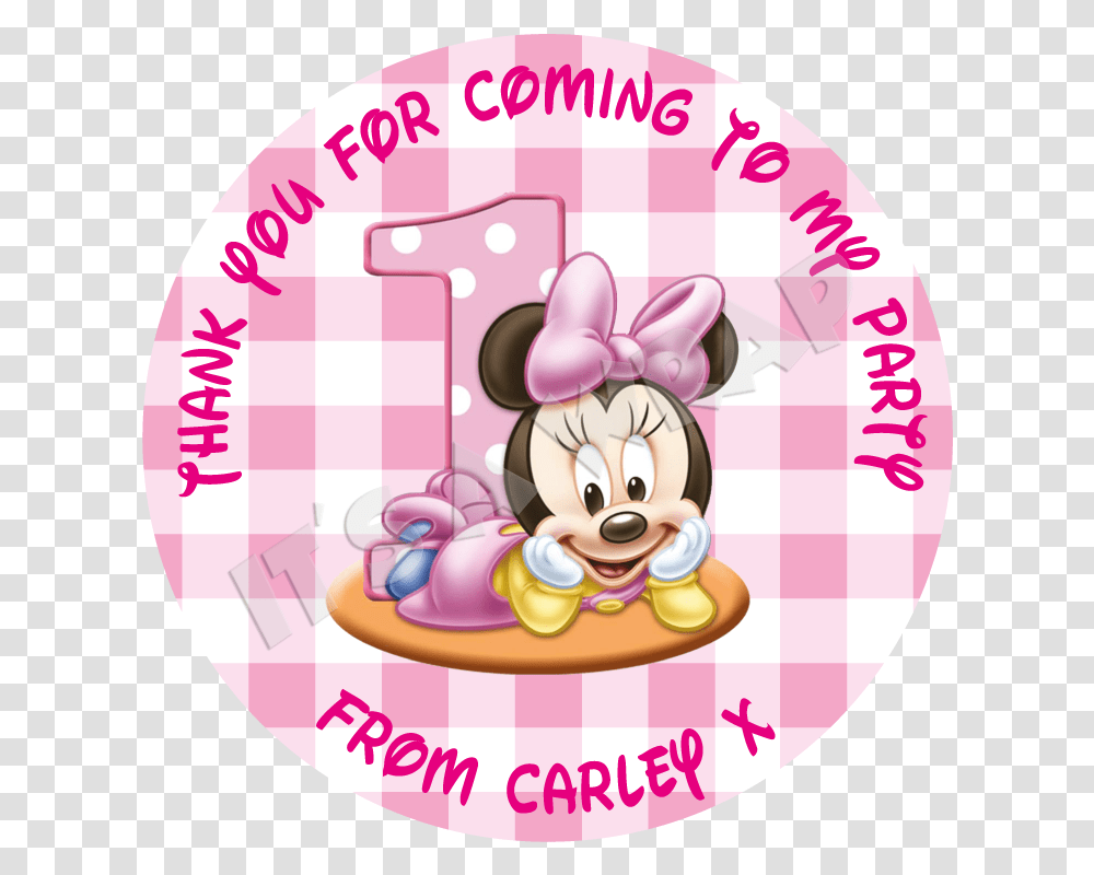 Baby Minnie Sweet Cone Stickers Happy Birthday 1 Jaar Girl, Label, Logo Transparent Png
